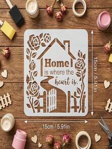 4pcs Reusable House Outline Stencils, Suitable For DIY Crafts, Farmhouse Wall Decor, Includes Wreath, Pebble Patterns And "Home Is Where The Heart Is" Quote Templates, Can Be Used For Scrapbooking, Greeting Cards, Fabric Painting - Houses - View 2