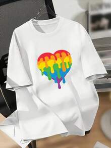 Camiseta de manga corta con estampado gráfico, hombros caídos y cuello redondo, estilo casual para primavera y verano, ropa de mujer Y2k. - Blanco - Ver 1