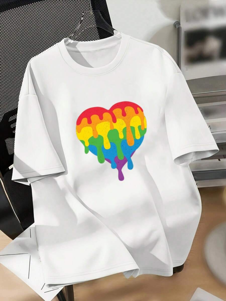 Camiseta de manga corta con estampado gráfico, hombros caídos y cuello redondo, estilo casual para primavera y verano, ropa de mujer Y2k. - Blanco - Ver 1