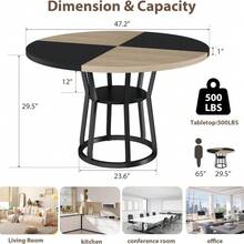 Space-Saving Round Dining Table For 4-6 Wood Dining Table With Storage Shelf, Robust Metal Legs, - Wood Color+Black - View 10