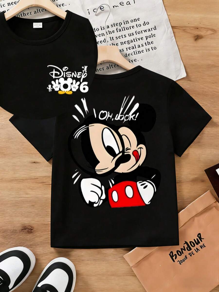 Disney Boys Mickey Mouse Graphic T-Shirt, 2-14 Years Old Kids Short Sleeve Crew Neck Tee, Casual Daily & Birthday Party Outfit, Express Delivery - màu đen - Xem 1