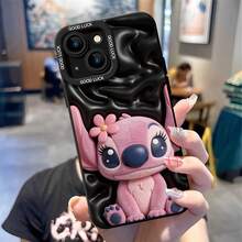 Disney Lilo & Stitch Phone Case, Angel Black Background Protective Cover. Compatible With IPhone 17, 16, 15, 14, 13, 12, 11 Pro Series And Galaxy S22, S23, S24, S25 Models, Featuring A Plush-Style Pink Angel With A Flower On Her Head Against A Glossy Black Background, Perfect For Fans Of The Cute Alien, Ideal For Birthdays, Holidays, Anniversaries, Graduation Gifts, Or Any Special Occasion To Surprise Family, Friends, Classmates, And Loved Ones. - trắng - Xem 5