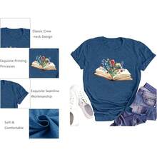 Camisetasparaamantesdeloslibros,paraprofesores,divertidasfloressilvestres,paralectura,gráficos,casual,regaloparaprofesores - Azul - Ver 4