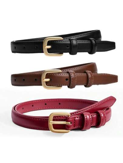 2/3pcs Set Black, Brown, Red Summer Casual Party Cute Elegant Street Chic Minimalist Versatile Women's Skinny Belts, Suitable For Dresses, Skirts, Jeans, Daily, Work, Date, Holiday