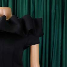 Women's 2026 Formal Long Party Dress, Solid Color, With Ruffle Edges, Fitted Cut And Mermaid Style Hem - Black - View 8