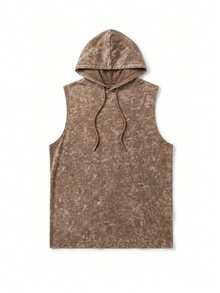 GRDR Men's Summer Hooded Washed Solid Color Tank Top, Casual Sports Style, Suitable For Summer Sports Outfit, Fashion Minimalist - Brown - View 6
