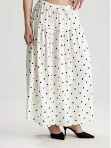 RoseArya Small Polka Dot Maxi Skirt - White - View 4