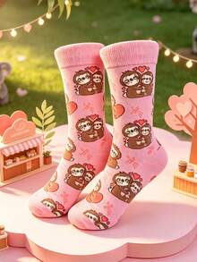1 đôi tất màu hồng có họa tiết cây và trái tim - Nhiều màu - Xem 10