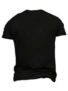 Casual Streetwear T-Shirt For Big And Tall - Short Sleeve Crew Neck, Letter Print And Logo Design, For Spring Summer Autumn, Casual Wear, Sizes (Comfortable Fit, Easy Care) - Product Name In Chinese: PLUS SIZE - 黑色 - 查看 2