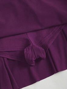 Conjunto de top de tirantes y minifalda plisada y con decoración de flores metálicas para mujer, ideal para el verano - Morado - Ver 8