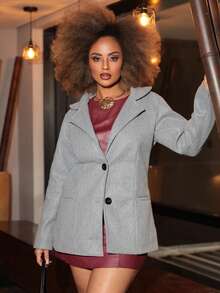 Women's Medium Overcoat With Pockets And Buttons, 100% Polyester Wool, Elegant Winter New Arrival - Light Grey - View 1