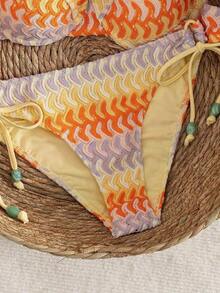 Swim Vcay Conjunto de traje de baño de 2 piezas para mujer, elegante y minimalista para vacaciones, con escote halter, parches y cuentas, color aleatorio, ropa de playa para damas - Multicolor 4 - Ver 3