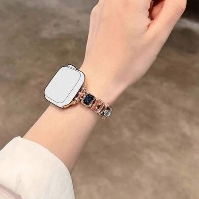 1pc Luxury Rhinestone Rose Gold Metal Band, Fits All Series, Made Of Rose Gold Alloy With Gradient Color Rhinestones, Adjustable Chain Design, Scratch-Resistant And Durable, Comfortable Wear