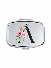 Square Pill Box With Pink Flower And Black Letter Pattern, Portable Medication Storage Compartment, Compact Jewelry And Pill Case, Portable Design, Creative Gift Suitable For Travel, Outdoor Activities, Giving To Family, Friends And Students, Easy To Open For Tablets, Perfect For Holiday Decoration Or Storing Small Items, Durable And Portable - Silver - View 21