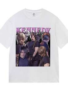 2026 Limited Leon S Kennedy Retro Graphic T Shirt Men's Women Fashion 100 Cotton Short Sleeve T-Shirt Y2k Unisex Harajuku Clothing Tshirts - 白色 - 查看 1
