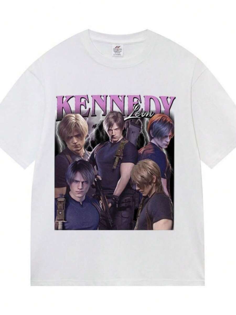 2026 Limited Leon S Kennedy Retro Graphic T Shirt Men's Women Fashion 100 Cotton Short Sleeve T-Shirt Y2k Unisex Harajuku Clothing Tshirts - 白色 - 查看 1