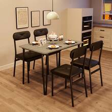 4-Piece Space-Saving Table & PU Leather Chairs, Dining Table Set For 4,Sturdy Metal Frame & Wood Top, - B - Ver 6