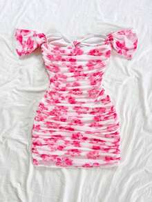 Vestido mini ajustado de punto rojo con hombros descubiertos para mujer, diseño con espalda calada, adecuado para vacaciones, citas, té de la tarde, temporada de bodas, playa, crucero, vacaciones en la ciudad, vacaciones bohemias, festivales de - Multicolor 3 - Ver 2