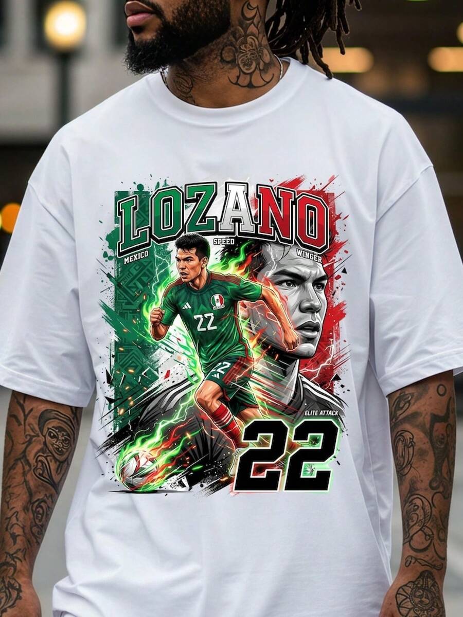 Camiseta de Jugador de Fútbol Lozano 22 | Colores de la Bandera Mexicana, Camiseta de Fútbol de México 2026 - Negro - Ver 1