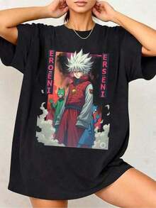 Casual Black Printed Crew Neck Short Sleeve T-Shirt For Kids And Teens, New Anime T-Shirt For Boys, Printed Short Sleeve T-Shirt For Girls, Fun,  And Personalized Design, Suitable For Spring Valentine's Day, New Year's Party Gifts And Must-Have Gifts For The Start Of The School Season, Unisex T-Shirt, Parties And Daily Wear With Iconic Patterns And Prints, A Relaxed And Loose-Fitting Street Style, This T-Shirt Is Perfect For Daily Gatherings And Reflects Music, Culture And Street Fashion. Couple T-Shirt Set, Valentine's Day Gift, Family Set, Cool Anime T-Shirt, Timeless Style, Soft Fabric, Sweet Design, Comfortable Fit Y2k Summer T-Shirt Shirt - 白色 - 查看 7