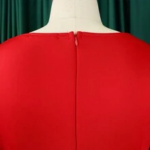 Nuevo Vestido Ajustado Color Sólido con Volantes Estilo Europeo Americano Elegante - Rojo - Ver 3
