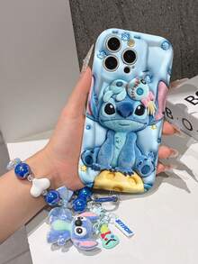 Disney Has Authorized, Phone Case - Chain Set, The Stitch Lilo & Stitch 3D Phone Case Plus A Silicone 3D Stitch Bracelet With Metallic Ring Removable Bracelet, Stitch And Angel Pattern, Compatible With Iphone17/16/15/14/13/12/11/XS/XR/X Plus Pro Max, A Stylish Cartoon Phone Case, The Perfect Gift Choice, Phone Protection, Durable Phone Cover, Great Gift For Friends And Family. - 白色 - 查看 4