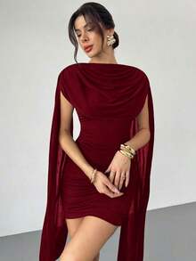 Vestido elegante y casual con cinta fluida y delgada, vestido de festival/vestidos elegantes para fiesta/atuendos de Acción de Gracias para mujeres/vestido de Año Nuevo/vestidos de invierno para mujeres/ropa de otoño/vestido de Año Nuevo/vestido de fiesta/falda negra/vestido negro - Burdeos - Ver 6