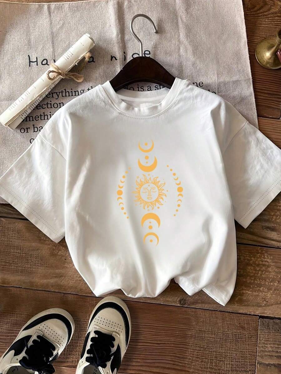 Spring And Summer Fashion Pattern Printed Short Sleeves, Casual Short Sleeve T-Shirts, Women's Fashion Round Waist T-Shirts In Standard Sizes, Women's Clothing In Standard Sizes, Women's Clothing - [白色的] - 查看 1
