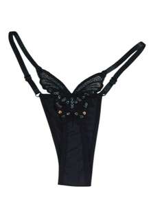 CALCINHA BORBOLETA KIT 2 FIO DENTAL MICROFIBRA LINGERIE TANGA SEXY SENSUAL REGULAVEL G STRING - Preto e Roxo - Visão 3