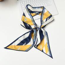1 chiếc khăn quàng cổ bằng satin in hình ngựa, họa tiết hình học màu vàng và xanh navy, chất liệu mềm mại như lụa, dành cho nữ, đa năng. - Nhiều màu - Xem 4