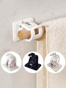 4Pcs No-Drill Self-Adhesive Adjustable Curtain Rod Brackets, Nail-Free Curtain Rod Holders Wall Hooks, Space Saving Multipurpose Hanger Rack For Bathroom Kitchen Bedroom Hotel, Towels Keys Clothes Storage Organizer Shelf - Multiple Styles - View 11