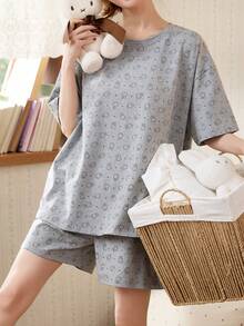 Gongdie Bộ đồ ngủ Miffy 2 món dành cho nữ, bộ đồ ngủ ngắn mùa hè, họa tiết hoạt hình và chấm bi dễ thương, chất liệu mềm mại. - Xám - Xem 8