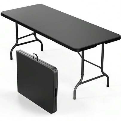 Folding Table 6ft, Portable Collapsible Plastic Long Tables For Party, Camping, Banquet, Craft, Dining, Wedding, Outdoor And Indoor Use