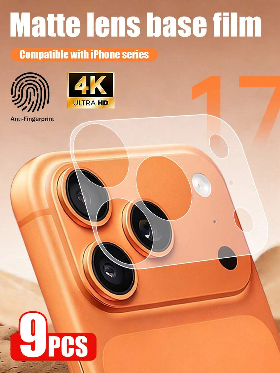 Yezodawee 适用于 17 Pro Max/Pro/Air/17 系列的 9 片装 9H 纳米磨砂镜头底膜 - 防指纹/防眩光/防刮花,精准切割,无气泡,易于安装,兼容手机壳,支持无线充电,抗黄变,高清透明,持久耐用,简约摄像头保护 - 無色 - 查看 1