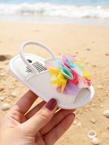 Giày sandal cho bé gái sơ sinh, kiểu dáng bèo nhún, nơ, đế mềm cao cấp, chống trượt, hở mũi, thoáng khí, thích hợp cho mùa hè, hoạt động ngoài trời, tập đi. Giày sandal cho bé gái 0-3 tháng tuổi. - trắng - Xem 9