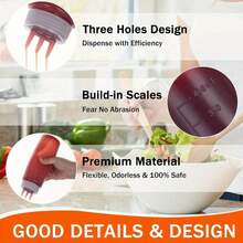 1/2pcs Multifunctional Kitchen Squeeze Bottles, 3-Hole Gradient Design, PE Material, Suitable For Sauces, Seasonings And Baking, Comes With White, Red And Amber Nozzles, Condiment Dispenser, Modern Kitchen Supplies, Transparent Material, Soy Sauce Squeeze Bottle - Multicolor - View 5