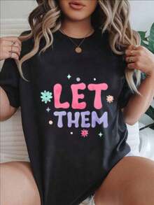 Women's Casual Short-Sleeve T-Shirt - Summer T-Shirt With Round Neck And Colorful Floral And Polka Dot Print, Machine Washable, Ladies' T-Shirts, Casual Wear, Modern Style, Comfortable Fit

-White - 黑色 - 查看 7
