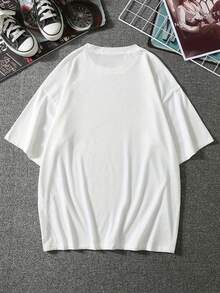 Camiseta Casual de Mujer con Estampado Gráfico y Hombros Caídos - Manga Corta, Cuello Redondo, Corte Holgado con Diseño de Dibujos Animados Vibrantes, 95% Poliéster 5% Spandex, Lavable a Máquina para Ropa Casual de Primavera Verano Y2k - Blanco - Ver 2