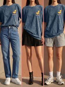 Áo thun ngắn tay in hình vịt cỡ lớn phong cách Y2K Streetwear, cổ tròn, dáng regular fit, chất liệu vải dệt kim đã qua xử lý, có độ co giãn nhẹ. - Màu xanh lam - Xem 8