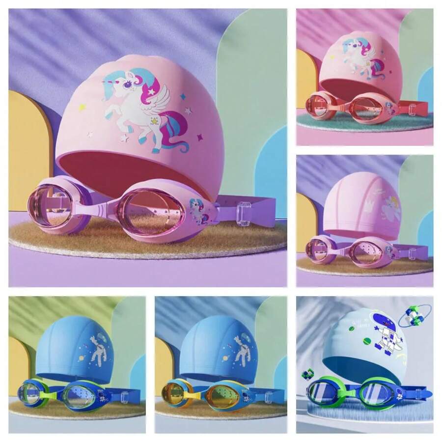 Gafas de natación con marco pequeño de dibujos animados, gafas de buceo antivaho impermeables HD, gorra de silicona, equipo de natación profesional - Dinosaur2 silicio ha - Ver 1