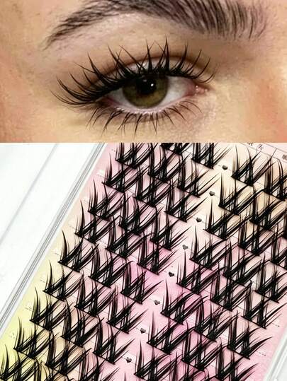 72pcs Thick Floral Curl False Eyelashes With V-Shaped Glue, Cartoon Girl Band Style, Beginner Friendly Segment Lashes For Natural Eye Makeup, Dates, Daily Wear, Parties, Clubs, Makeup Novices, Instant Volume Effect Lash Clusters, Handmade, Lightweight And Airy Natural Look, DIY, Long-Lasting, Lash Extension, Cartoon Style Individual Lashes (Random Bottom Card)