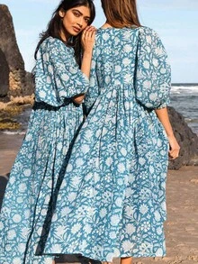 Women Midi Dresses - Sky Blue - View 1