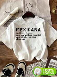 Plus Size Women's Clothing, Mexican Print Short-Sleeve Crew Neck T-Shirt, Women's T-Shirts, Women's Graphic Blouses - 白色 - 查看 6