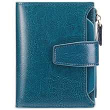 Soft Leather Women's Wallet, Short Multi-Functional Coin Purse - 孔雀藍[配禮盒]防盜刷 - 查看 9