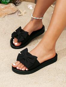 Women's Fashion Elegant, Classic Generous, Minimalist Stylish, Outdoor Non-Slip Beach Slippers With Applique Design, Spring/Summer - Black - View 3