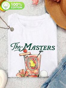 1 pieza de camiseta de manga corta para mujer, 100% algodón, estampada, camiseta de golf Augusta Georgia Masters. |   Camiseta con Estampado Floral de Azalea en Acuarela, para Uso Diario, Estampado Casual, Cómoda y Versátil, 180g, 100% Algodón Suave - Blanco - Ver 1