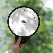 1pc INS Style Foldable Round Fan, French Minimalist Floral Cursive Print Portable Small Electric Fan, Reusable Daily Cooling Fan - View 6