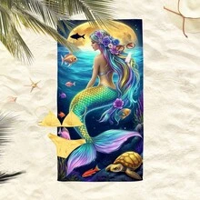 1条美人鱼图案沙滩巾，超柔软超细纤维特大号沙滩毯，超强吸水浴巾，适合旅行、游泳池、潜水、冲浪、瑜伽、露营等场合，多种尺寸可选，沙滩、泳池、旅行、露营、瑜伽必备用品 - 美人魚 - 查看 5