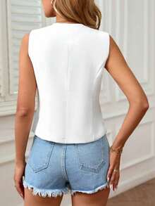 Chaleco sin mangas elegante y casual para uso diario en verano para mujeres - Blanco - Ver 2