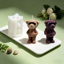 Cool Fashion Glasses Hoodie Teddy Bear Silicone Candle Mold, Reusable Non-Stick Easy Demold Bear Molds For DIY Aromatherapy Candle Soap Resin Casting Epoxy Clay Handmade Craft Home Tabletop Decor Birthday Holiday Gift - Bear Mold-91411 - View 2